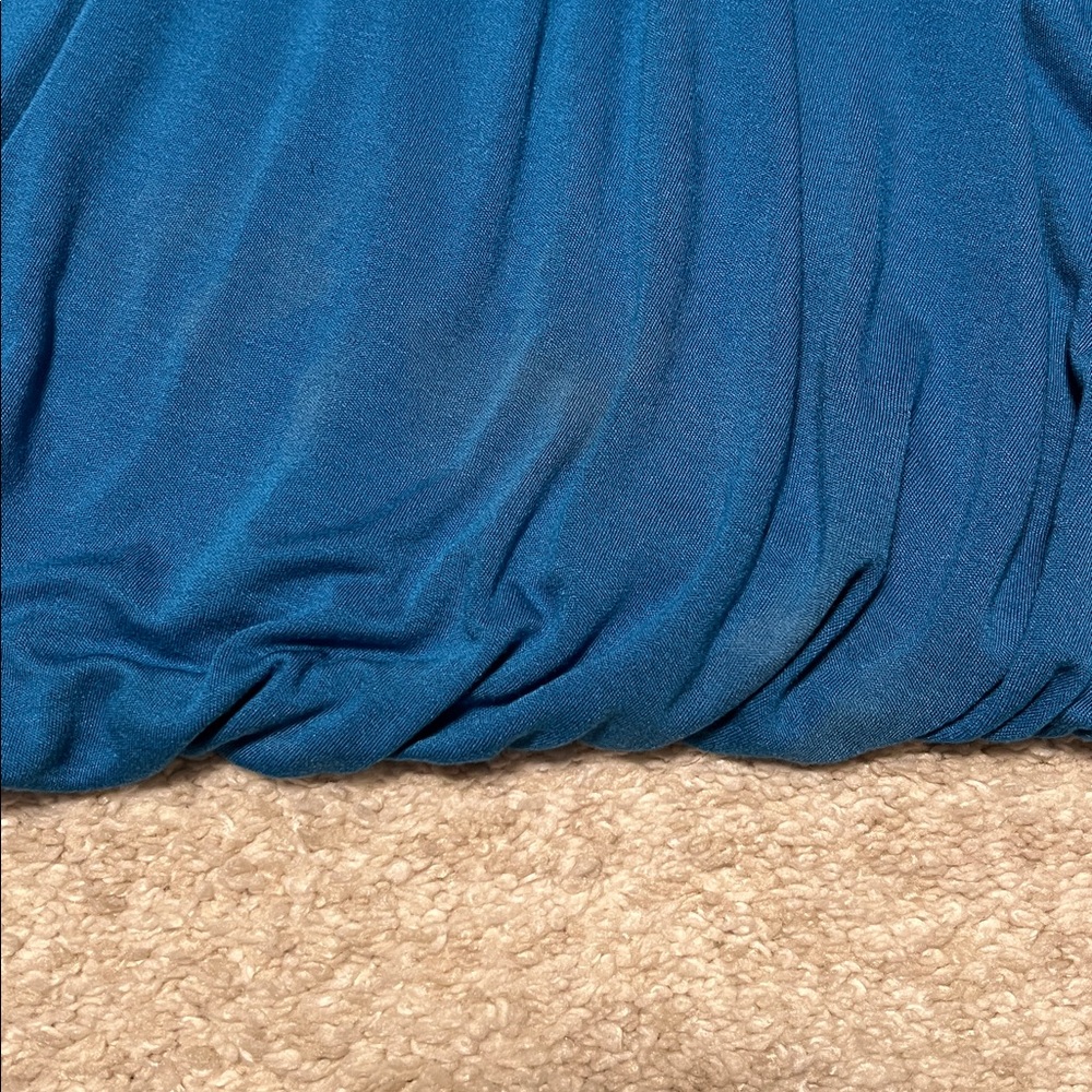 BCBGMAXAZRIA drape front bubble hem dress, blue, size L GUC! Y2K! - Picture 5 of 8